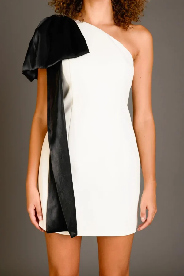 ENDLESS ROSE One Shoulder | Tops*- One Shoulder Bow Tie Mini Dress IVORY
