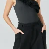 ENDLESS ROSE Tops*- One Shoulder Ruffled Asymmetrical Bodysuit BLACK