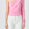 ENDLESS ROSE Tops*- One Shoulder Shirred Knit Top PINK