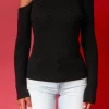 ENDLESS ROSE Sweaters & Knits*- One Shoulder Ribbed Top BLACK