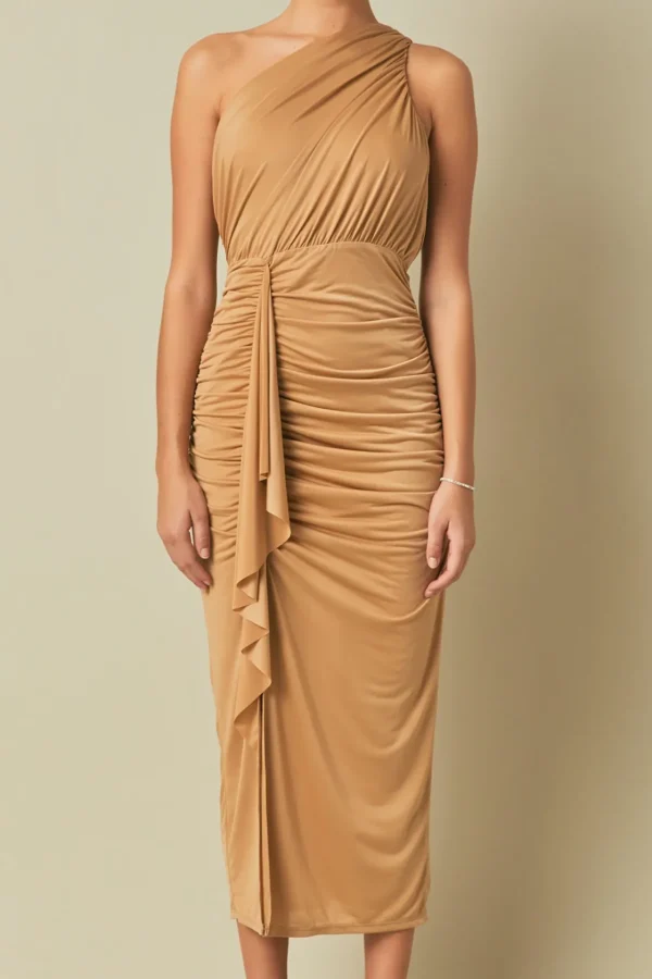 ENDLESS ROSE One Shoulder | Tops*- One Shoulder Maxi Dress TAN