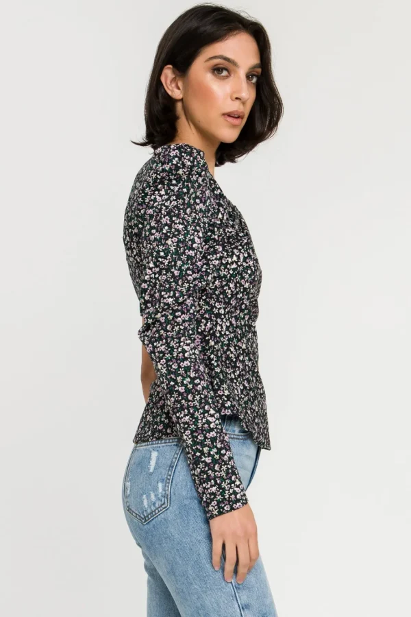ENDLESS ROSE Tops*- One Shoulder Sleeve Woven Blouse BLACKMULTI