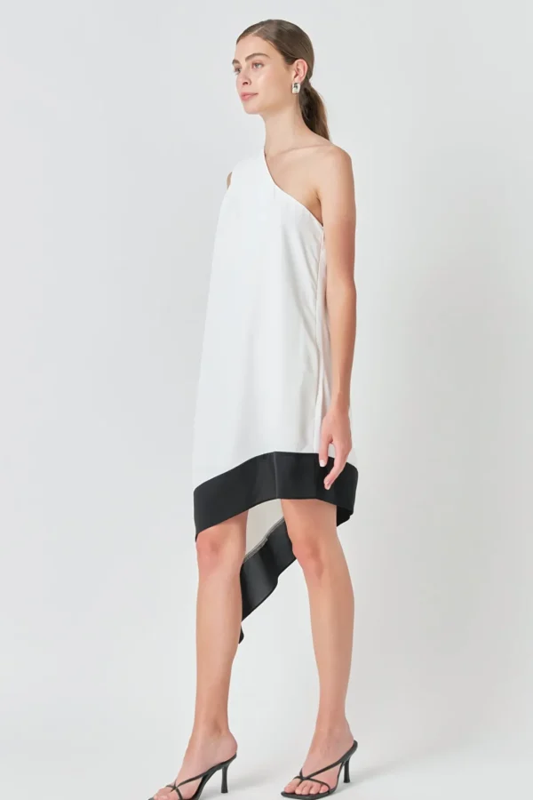 ENDLESS ROSE One Shoulder*- One Shoulder Colorblock Dress CREAM/BLACK
