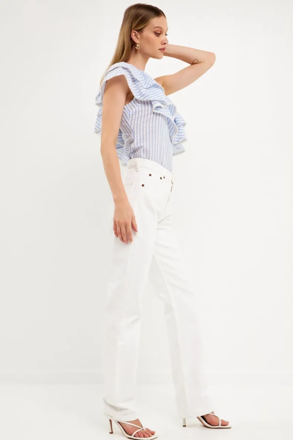ENDLESS ROSE Tops*- One Shoulder Stripe Top BLUEMULTI