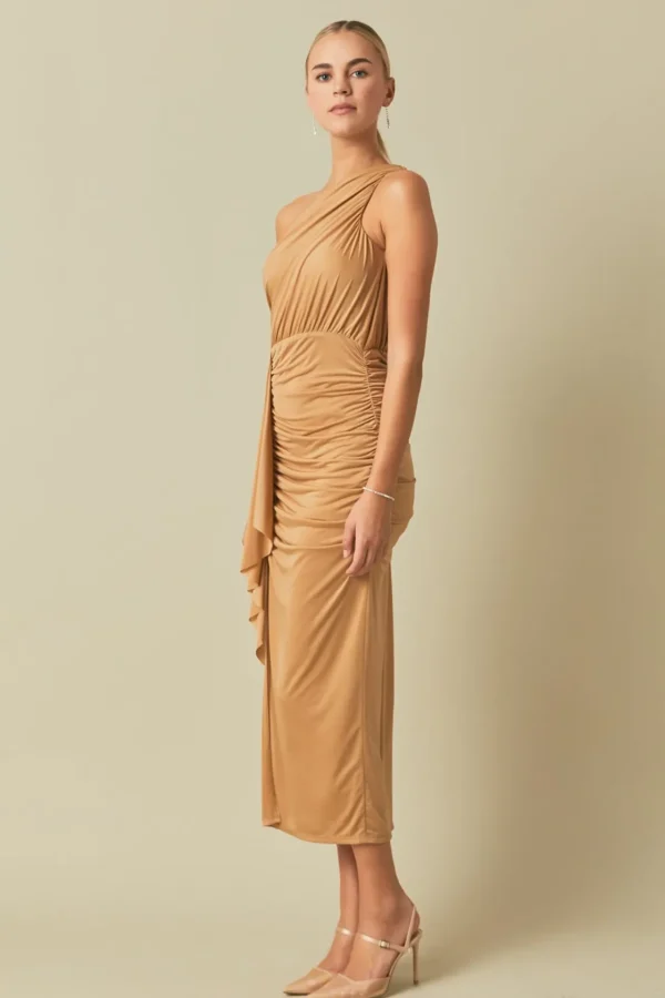 ENDLESS ROSE One Shoulder | Tops*- One Shoulder Maxi Dress TAN