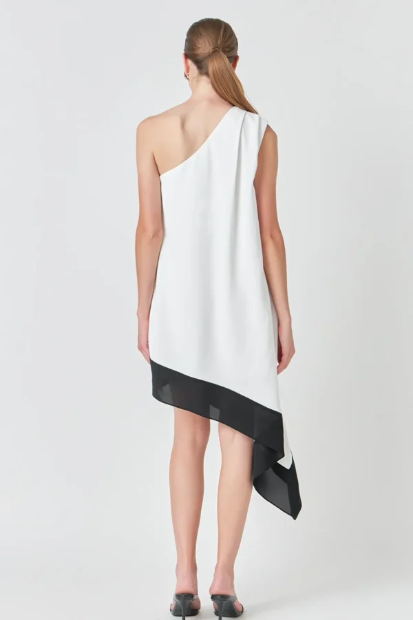 ENDLESS ROSE One Shoulder*- One Shoulder Colorblock Dress CREAM/BLACK