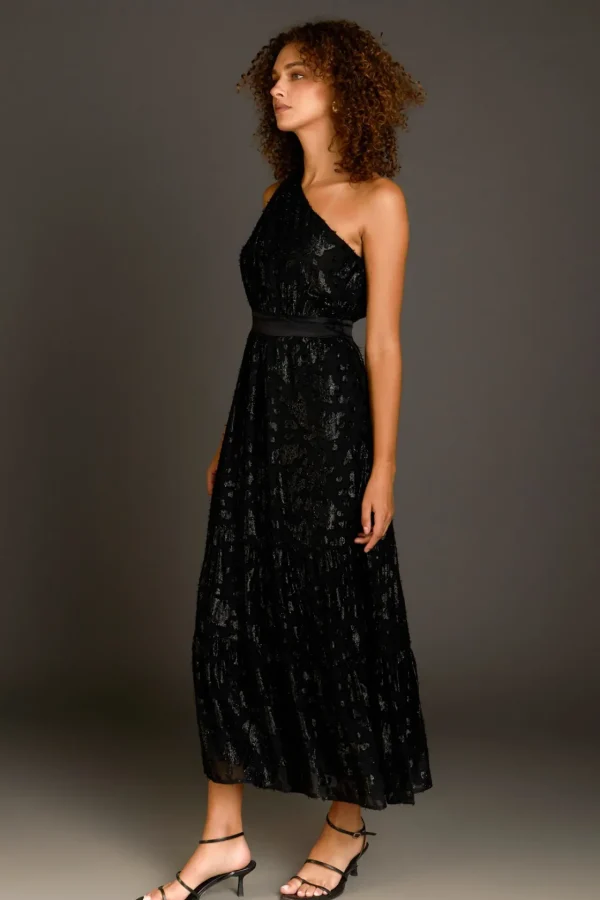 ENDLESS ROSE One Shoulder | Tops*- One Shoulder Chiffon Maxi Dress BLACK