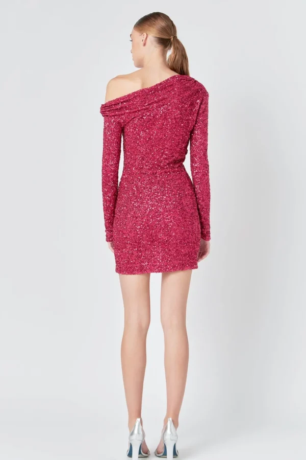 ENDLESS ROSE One Shoulder | Tops*- One Shoulder Sequins Dress BERRY