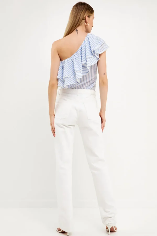 ENDLESS ROSE Tops*- One Shoulder Stripe Top BLUEMULTI