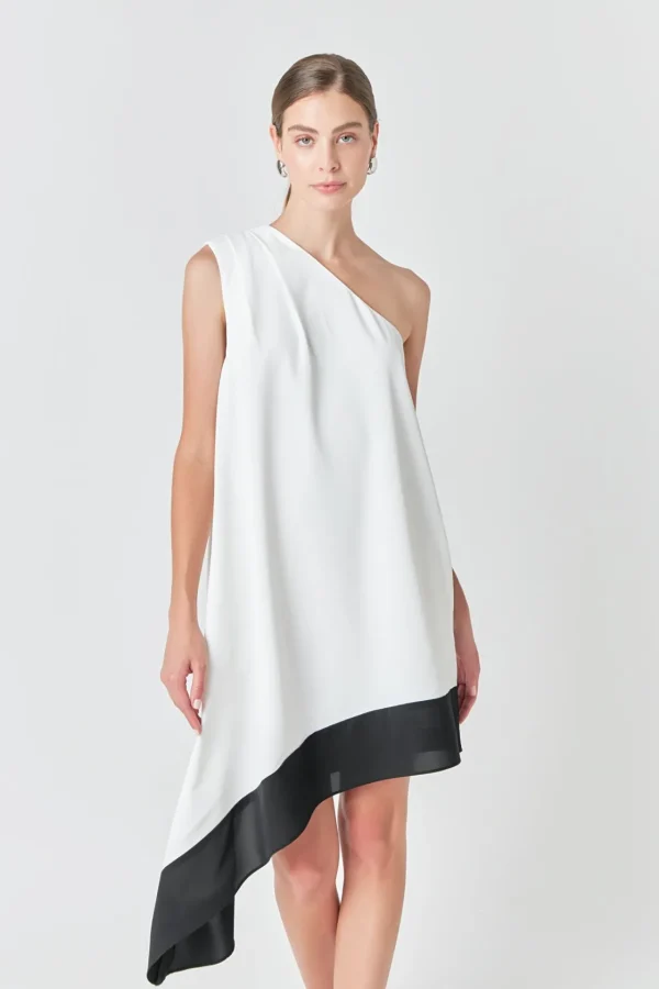 ENDLESS ROSE One Shoulder*- One Shoulder Colorblock Dress CREAM/BLACK