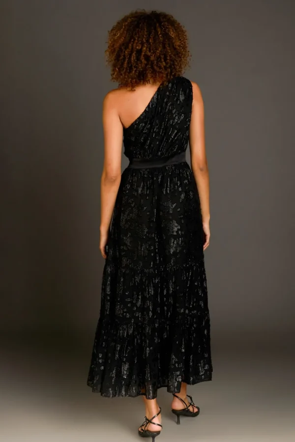 ENDLESS ROSE One Shoulder | Tops*- One Shoulder Chiffon Maxi Dress BLACK
