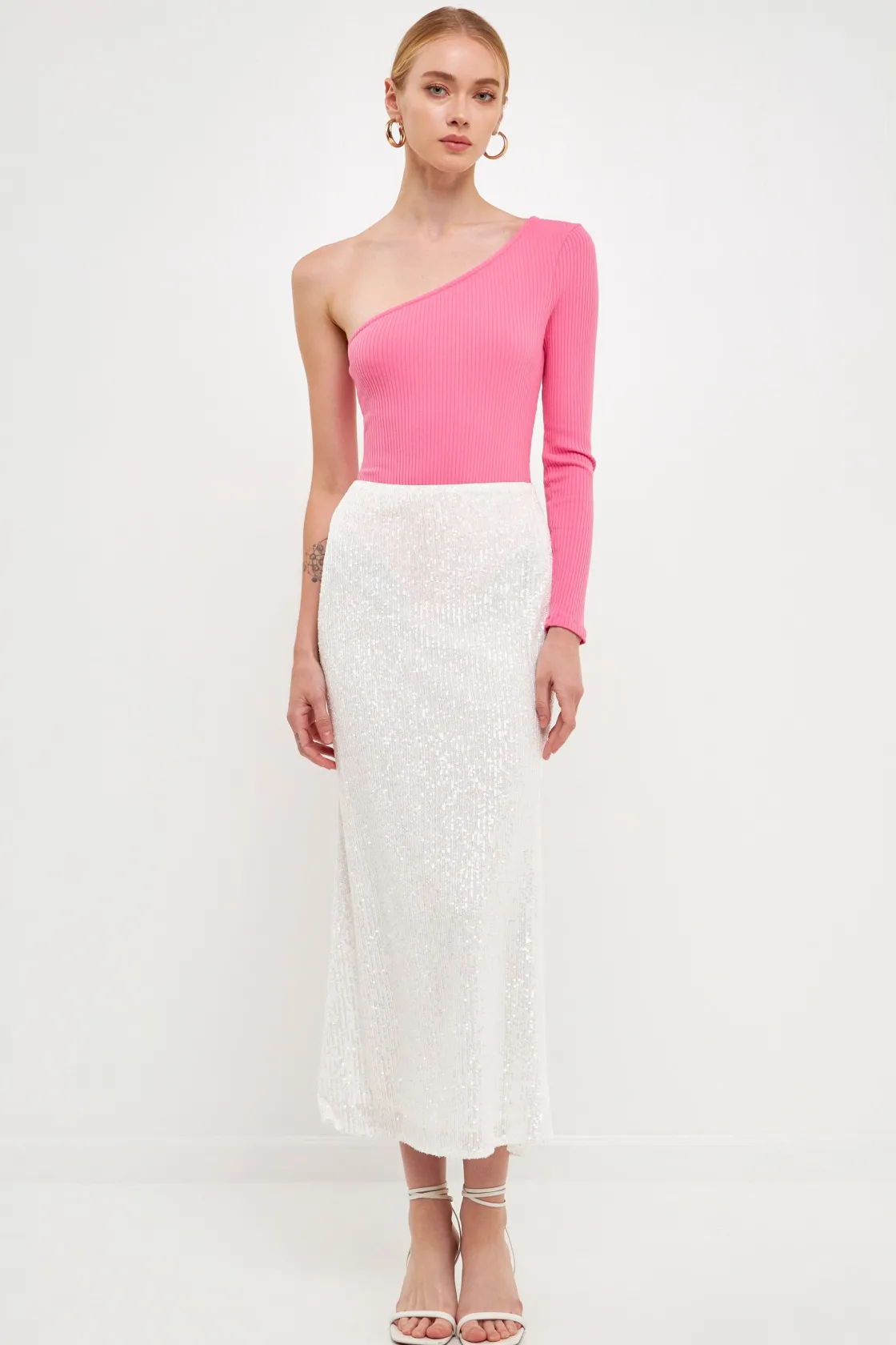 endless_rose__one_shoulde_4.webp ENDLESS ROSE Tops*- One Shoulder Ribbed Knit Bodysuit