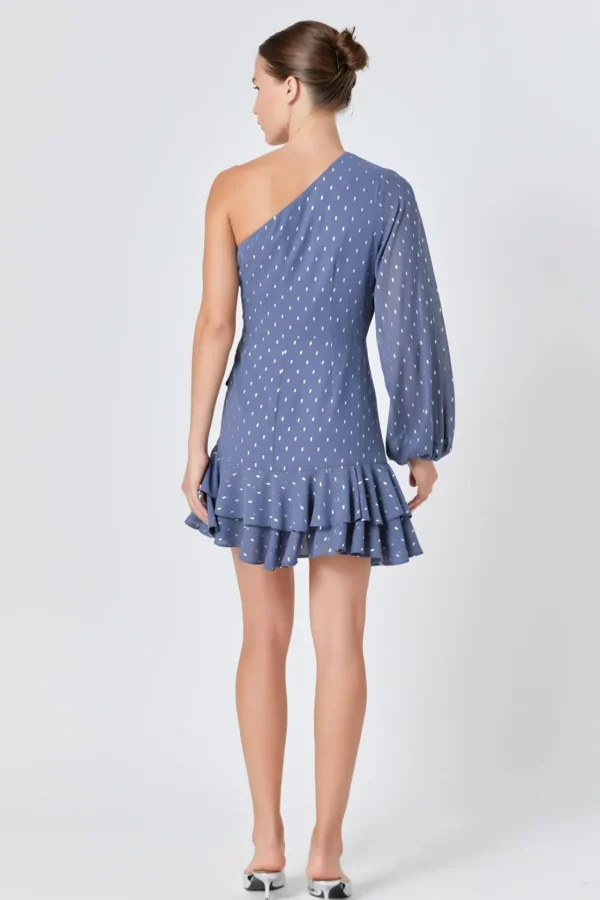 ENDLESS ROSE One Shoulder | Tops*- One Shoulder Long Sleeves Polka Dot Chiffon Mini Dress