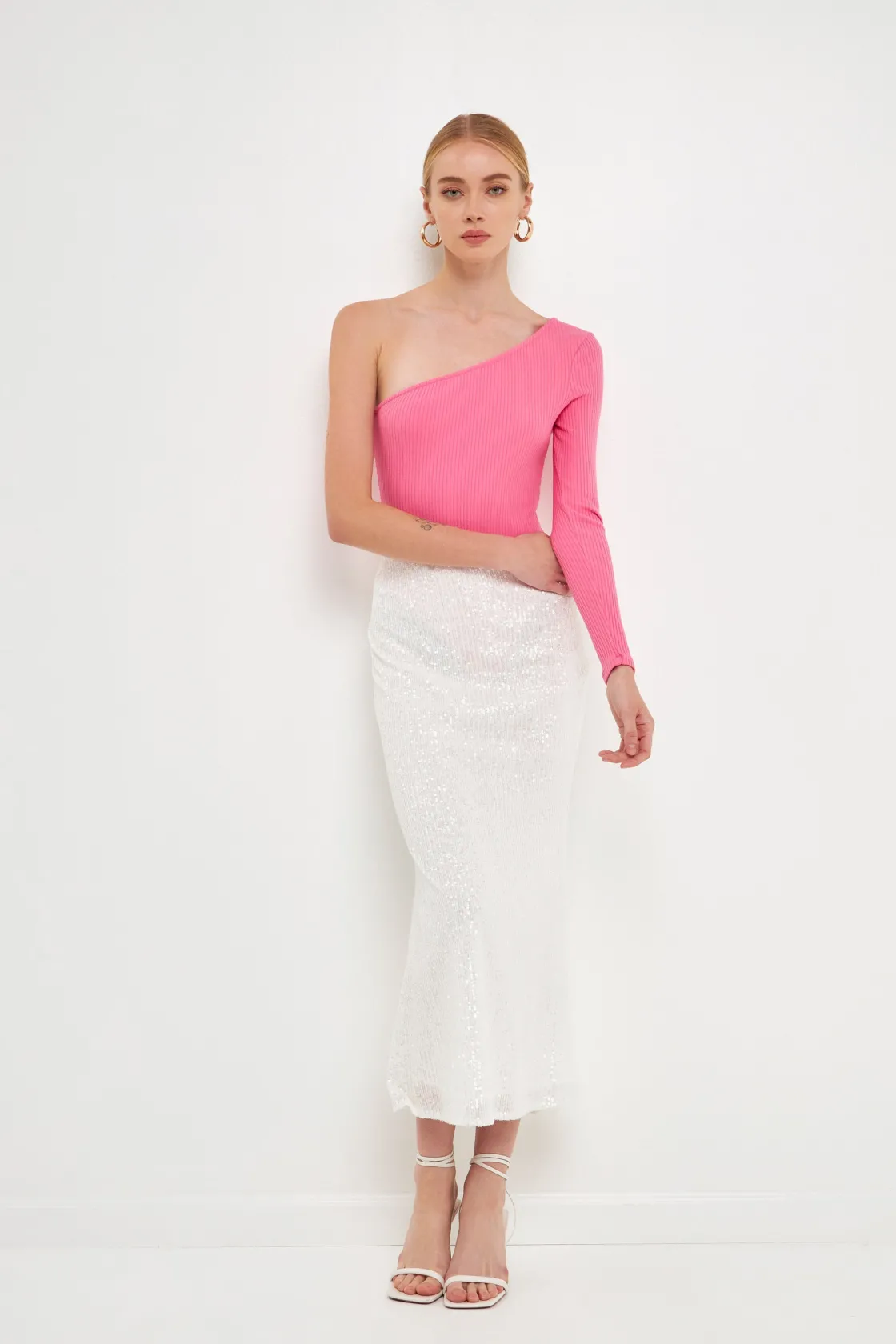 endless_rose__one_shoulde_8.webp ENDLESS ROSE Tops*- One Shoulder Ribbed Knit Bodysuit
