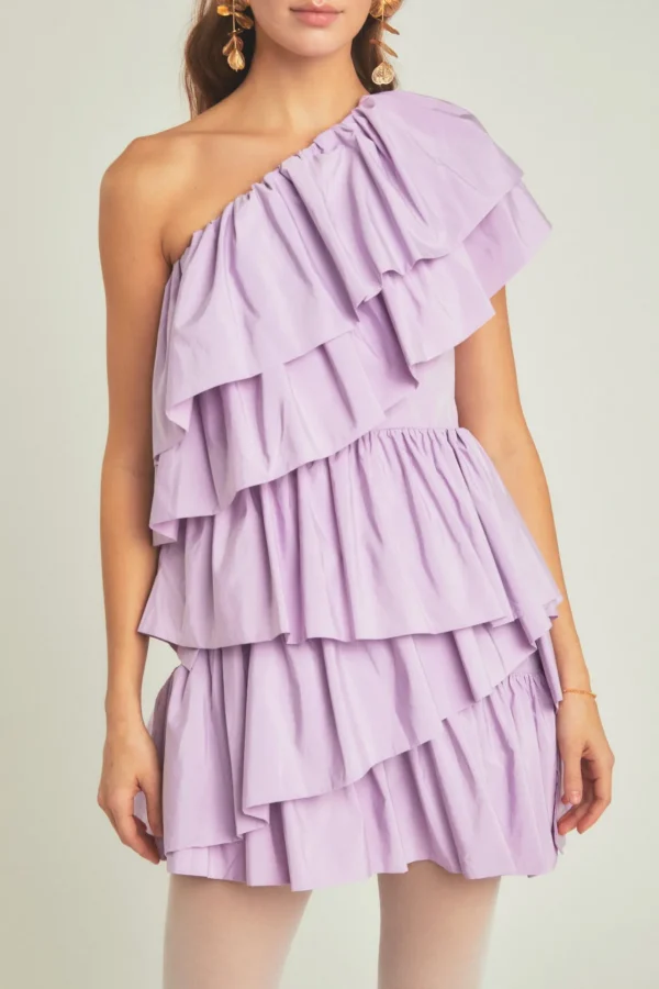 ENDLESS ROSE One Shoulder | Tops*- One-Shoulder Ruffled Mini Dress
