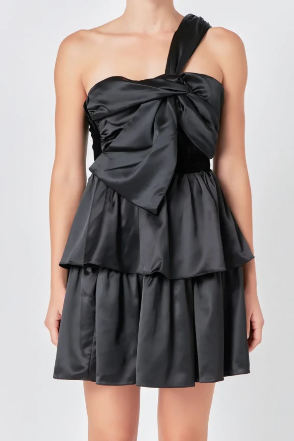 ENDLESS ROSE One Shoulder | Little Black Dress*- One-Shoulder Satin Mini Dress BLACK
