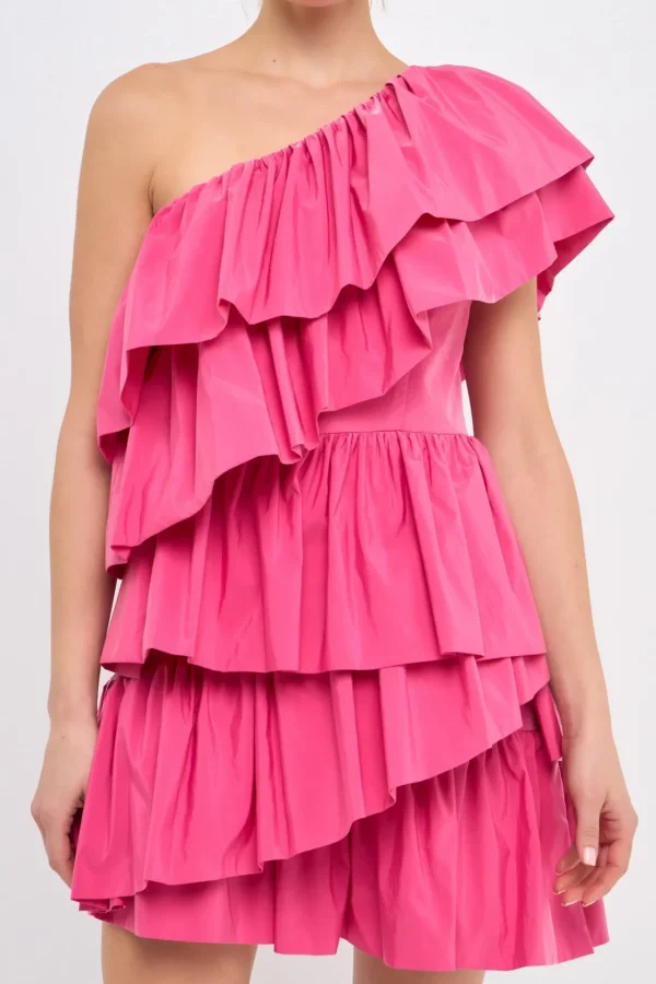 ENDLESS ROSE One Shoulder | Tops*- One-Shoulder Ruffled Mini Dress