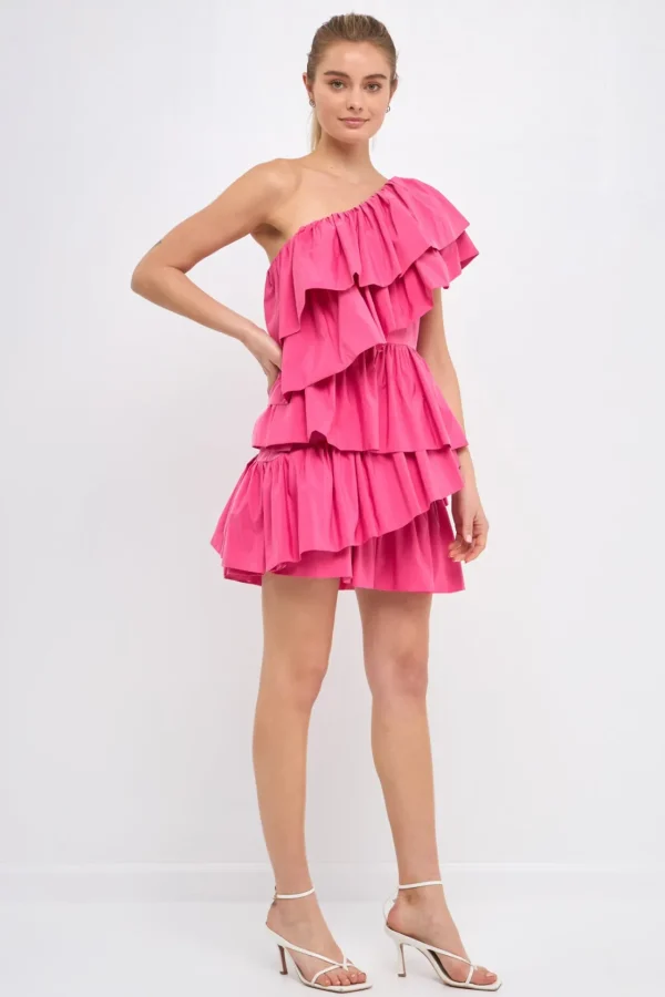 ENDLESS ROSE One Shoulder | Tops*- One-Shoulder Ruffled Mini Dress