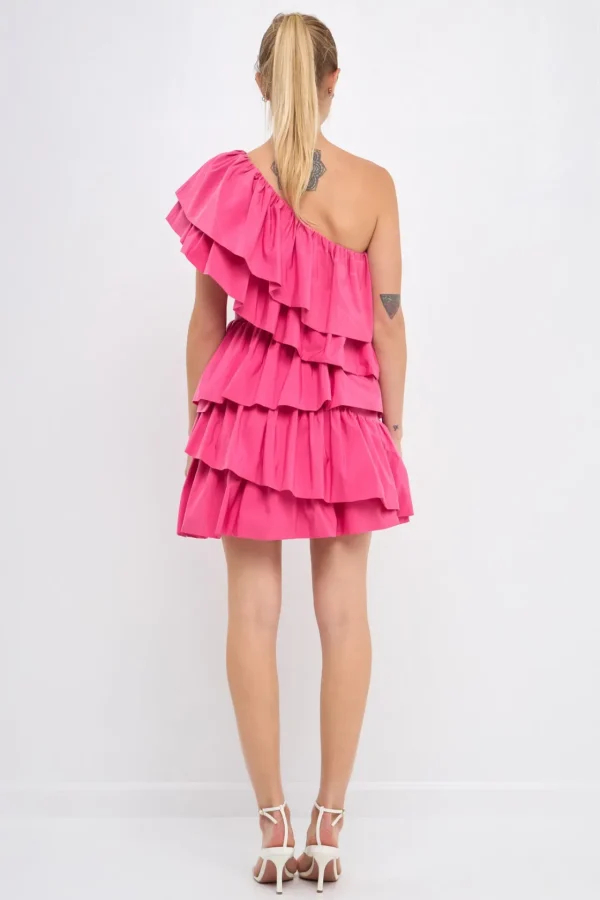 ENDLESS ROSE One Shoulder | Tops*- One-Shoulder Ruffled Mini Dress