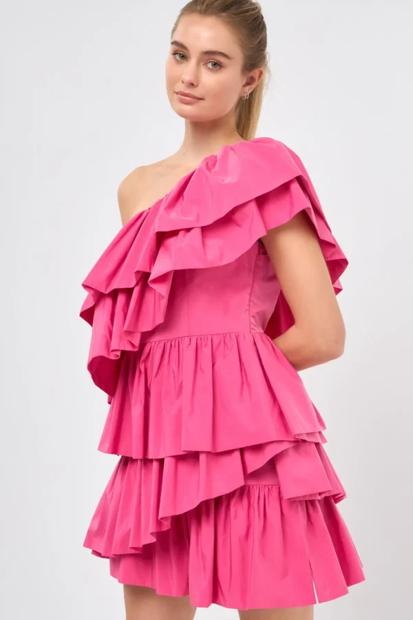 ENDLESS ROSE One Shoulder | Tops*- One-Shoulder Ruffled Mini Dress