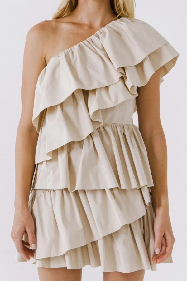 ENDLESS ROSE One Shoulder | Tops*- One-Shoulder Ruffled Mini Dress