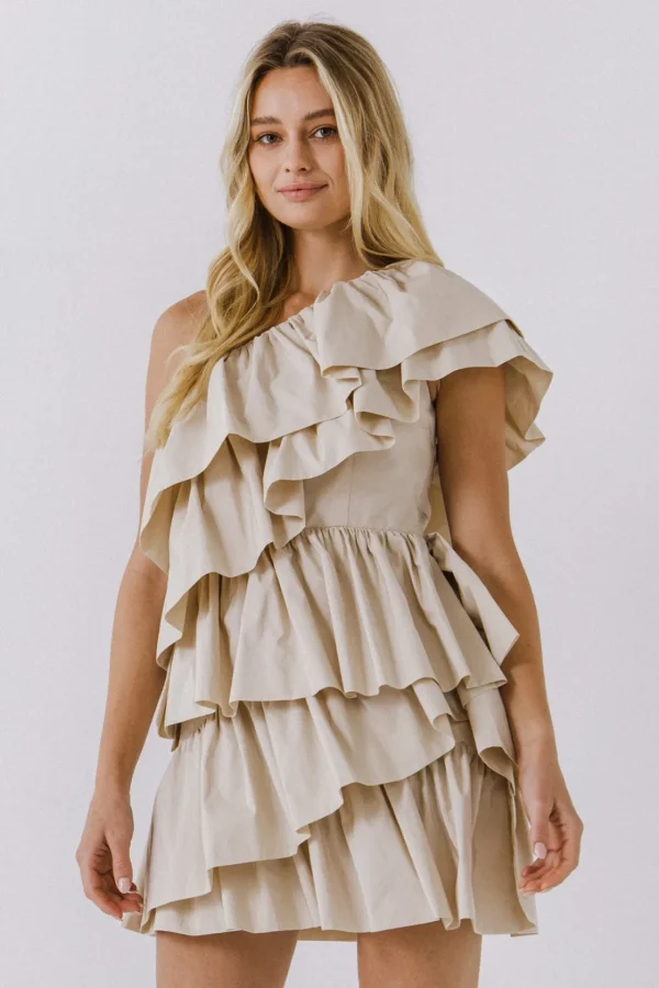 ENDLESS ROSE One Shoulder | Tops*- One-Shoulder Ruffled Mini Dress