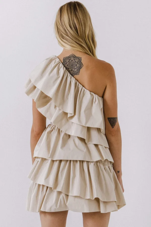 ENDLESS ROSE One Shoulder | Tops*- One-Shoulder Ruffled Mini Dress