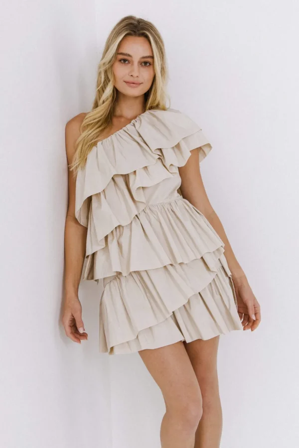 ENDLESS ROSE One Shoulder | Tops*- One-Shoulder Ruffled Mini Dress