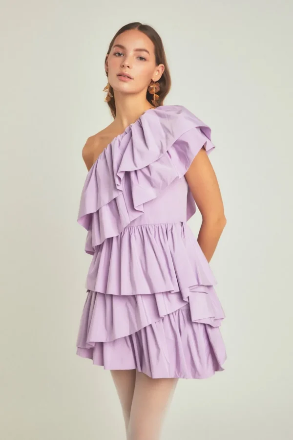 ENDLESS ROSE One Shoulder | Tops*- One-Shoulder Ruffled Mini Dress
