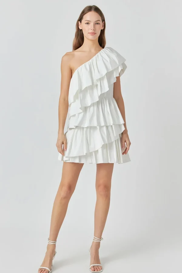 ENDLESS ROSE One Shoulder | Tops*- One-Shoulder Ruffled Mini Dress