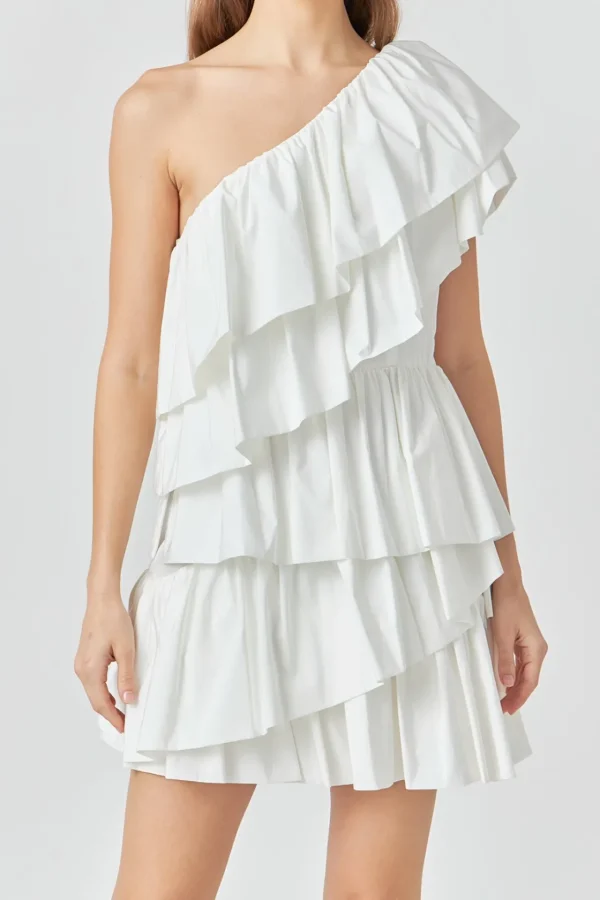 ENDLESS ROSE One Shoulder | Tops*- One-Shoulder Ruffled Mini Dress
