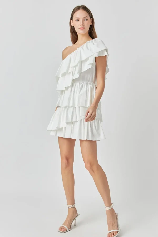 ENDLESS ROSE One Shoulder | Tops*- One-Shoulder Ruffled Mini Dress