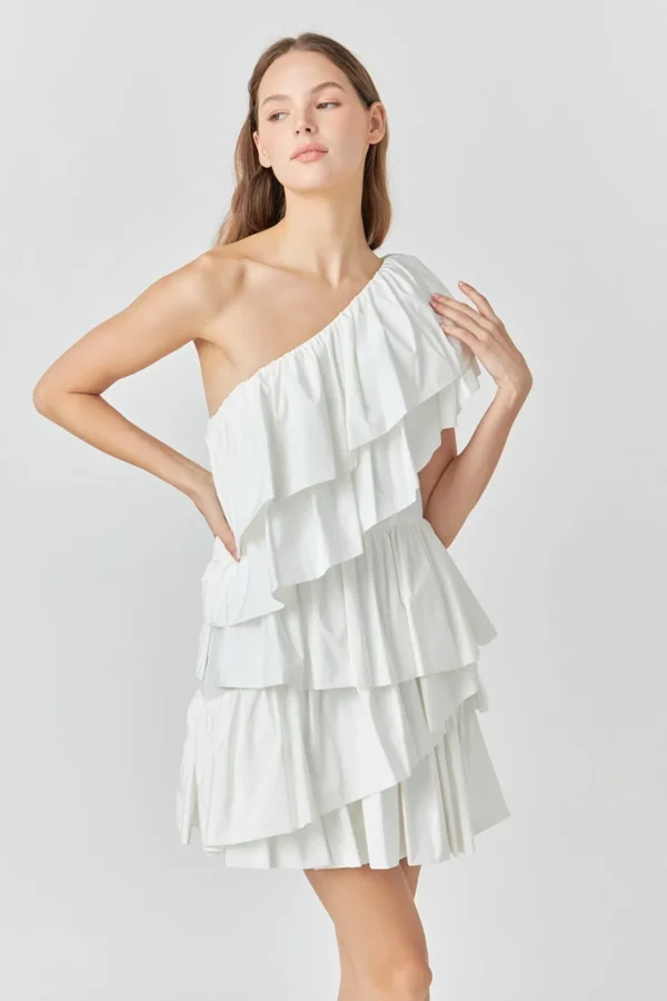 ENDLESS ROSE One Shoulder | Tops*- One-Shoulder Ruffled Mini Dress