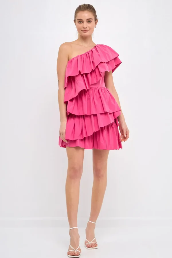 ENDLESS ROSE One Shoulder | Tops*- One-Shoulder Ruffled Mini Dress