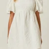 ENDLESS ROSE White Dresses | Tops*- Open Back Floral Jacquard Puff Dress WHITE