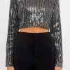 ENDLESS ROSE Tops*- Open Back Sequin Top BLACK