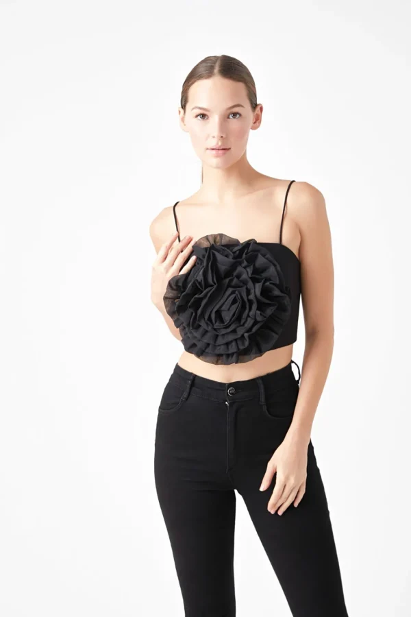 ENDLESS ROSE Tops*- Organza Flower Top