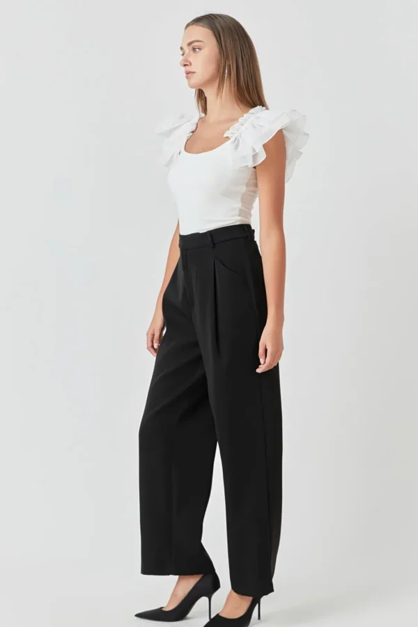 ENDLESS ROSE Tops*- Organza Ruffle with Knit Top