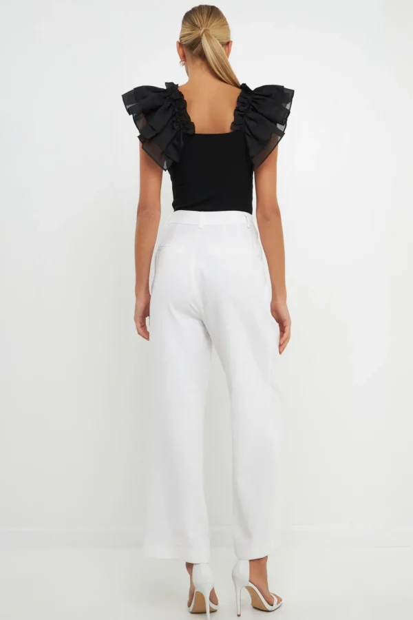 ENDLESS ROSE Tops*- Organza Ruffle with Knit Top
