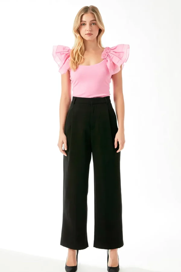 ENDLESS ROSE Tops*- Organza Ruffle with Knit Top