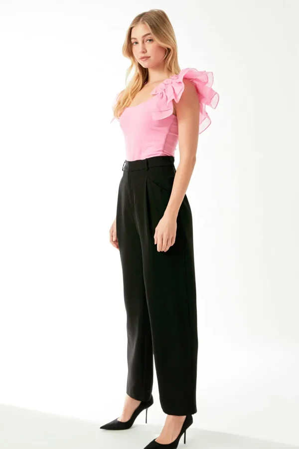 ENDLESS ROSE Tops*- Organza Ruffle with Knit Top