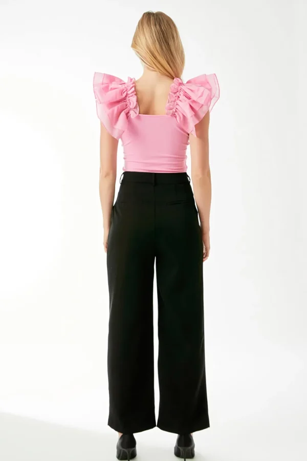 ENDLESS ROSE Tops*- Organza Ruffle with Knit Top