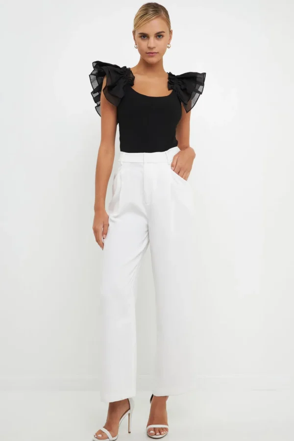 ENDLESS ROSE Tops*- Organza Ruffle with Knit Top