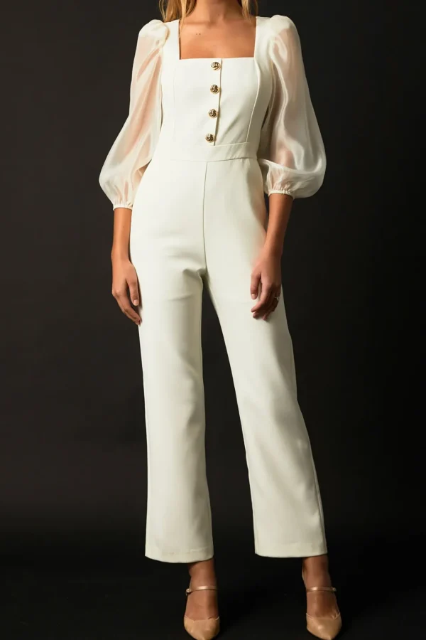 ENDLESS ROSE Tops | One Pieces*- Organza Sleeve Jumpsuit CREAM