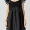 ENDLESS ROSE Tops*- Organza Sleeve Mini Dress BLACK