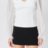 ENDLESS ROSE Tops*- Organza Sleeve Knit Top