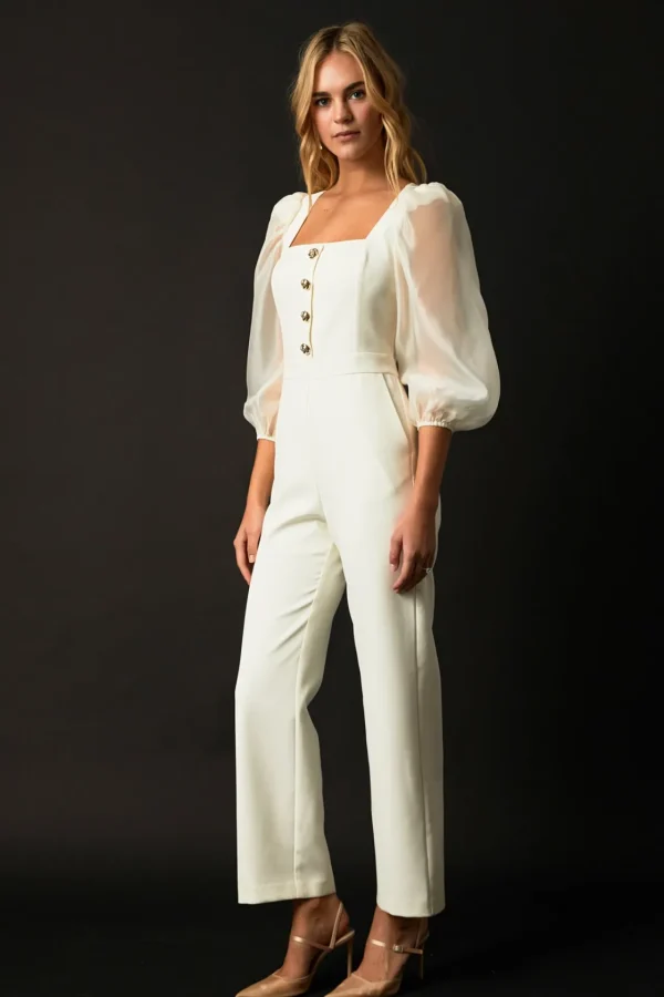 ENDLESS ROSE Tops | One Pieces*- Organza Sleeve Jumpsuit CREAM