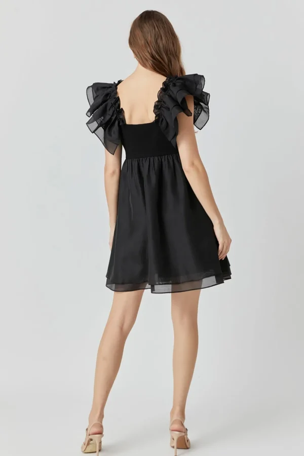 ENDLESS ROSE Tops*- Organza Sleeve Mini Dress BLACK