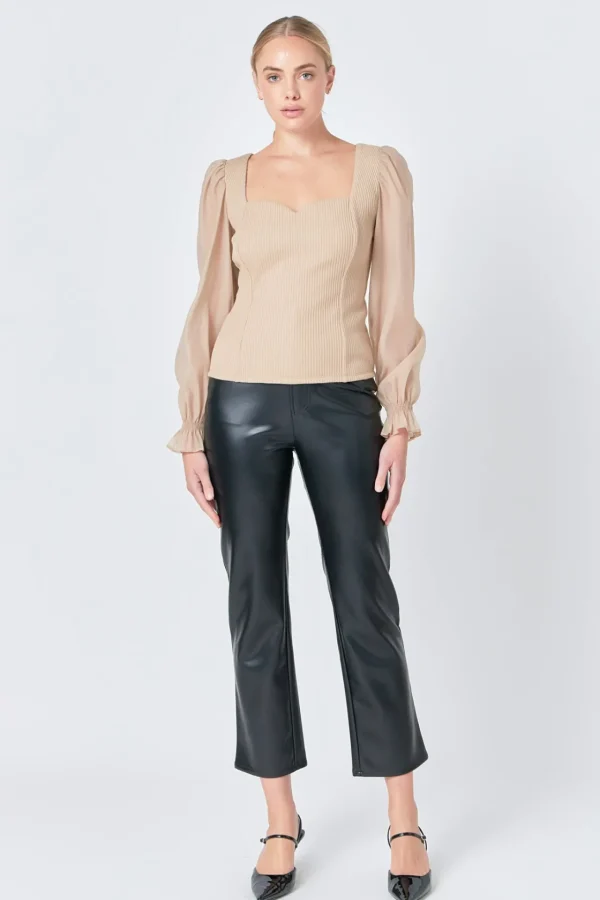 ENDLESS ROSE Tops*- Organza Sleeve Knit Top