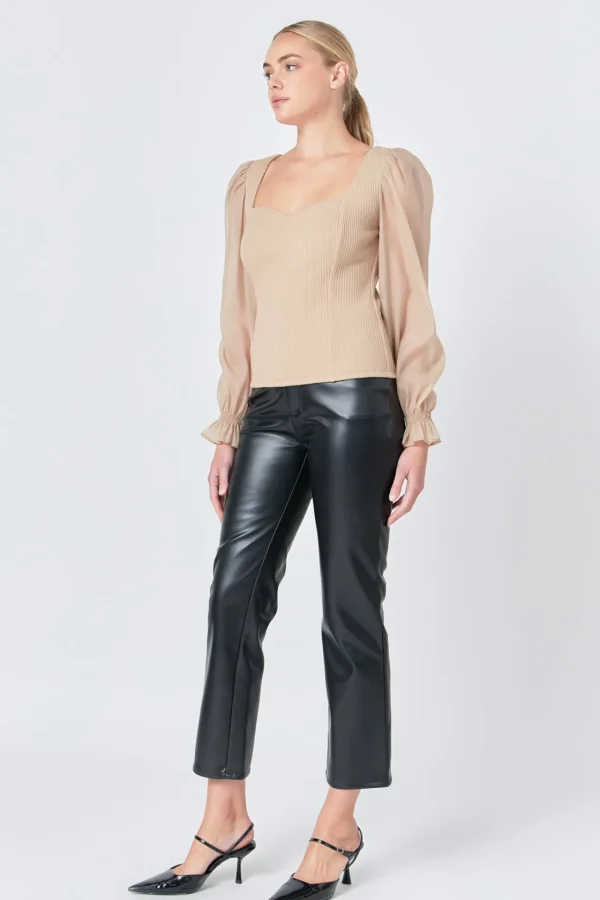 ENDLESS ROSE Tops*- Organza Sleeve Knit Top